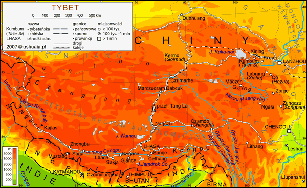 Tybet – mapa Tybet – mapa